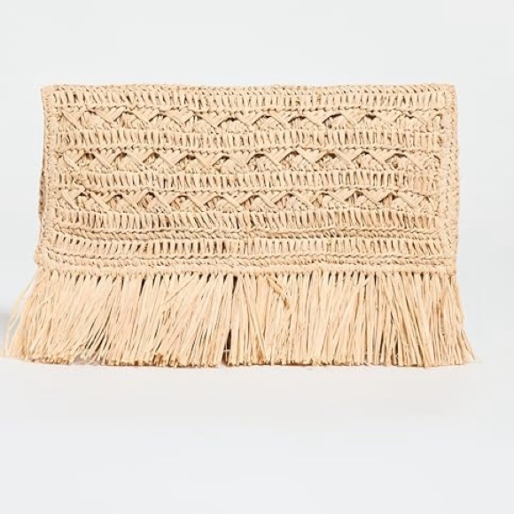 Mar Y Sol Lisette Crocheted Raffia Straw Fringe Clutch